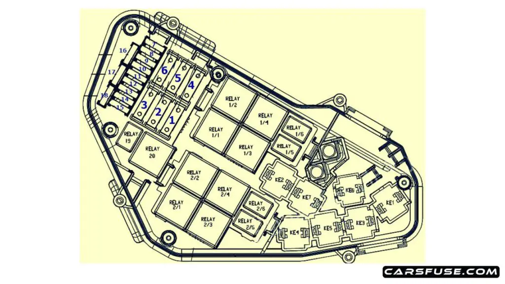 2003-2010-Porsche-Cayenne-9PA-E1-engine-compartment-fuse-box-diagram-carsfuse.com